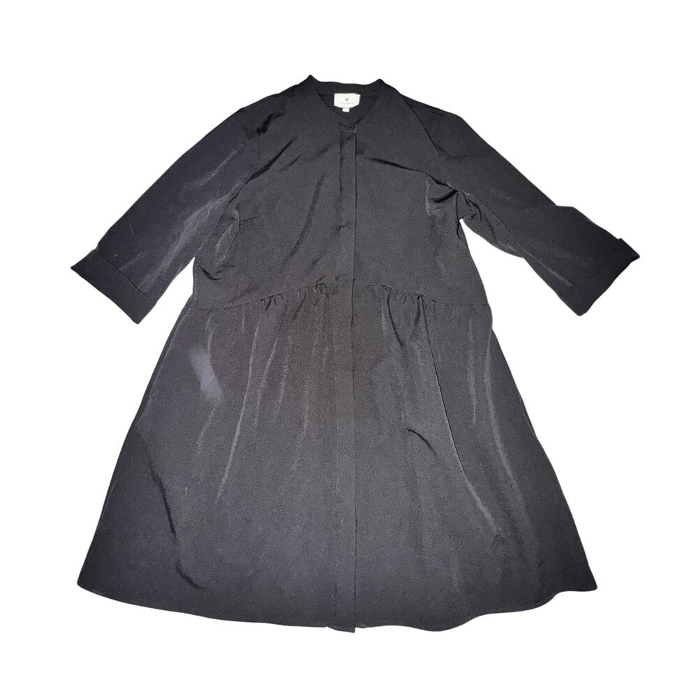 Tuckernuck Royal Shirtdress Women's Size L Black Strech Crepe Pockets 3/4 Sleeve